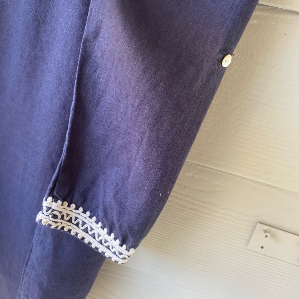 SYMPLE NYC Navy Blue Boho Linen Top - Picture 5 of 11